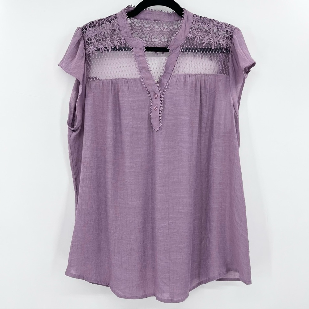 Perch by Blu Pepper Purple Cottagecore Floral Lace V-Neck Blouse Top Size 1XL